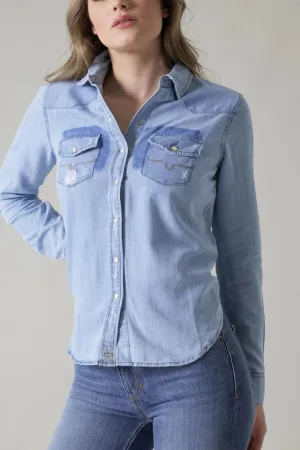 Kimes Ranch Kaycee Denim Destroy Wash Long Sleeve Shirt