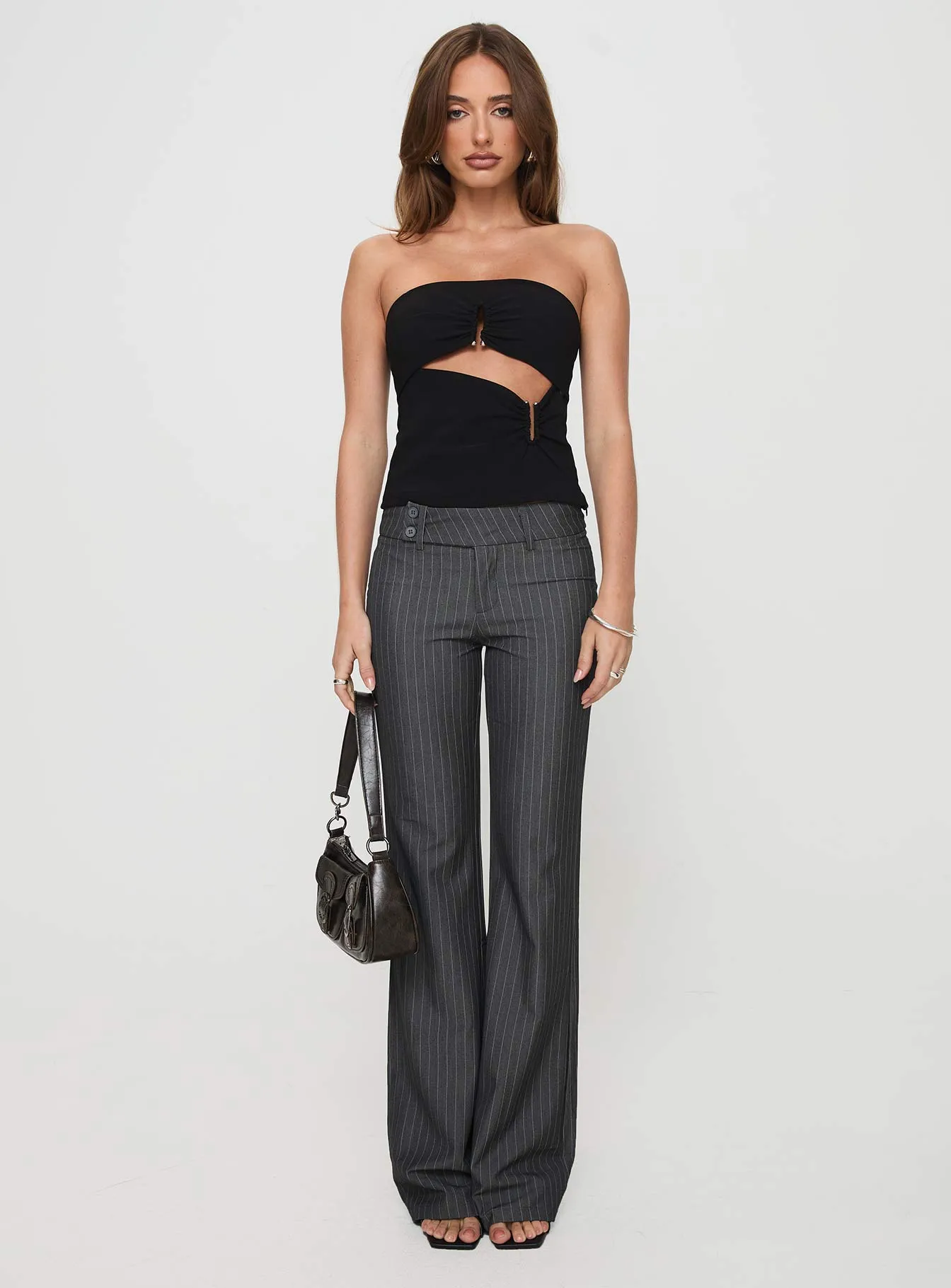 Kinkirk Flared Pants Grey Pinstripe Tall