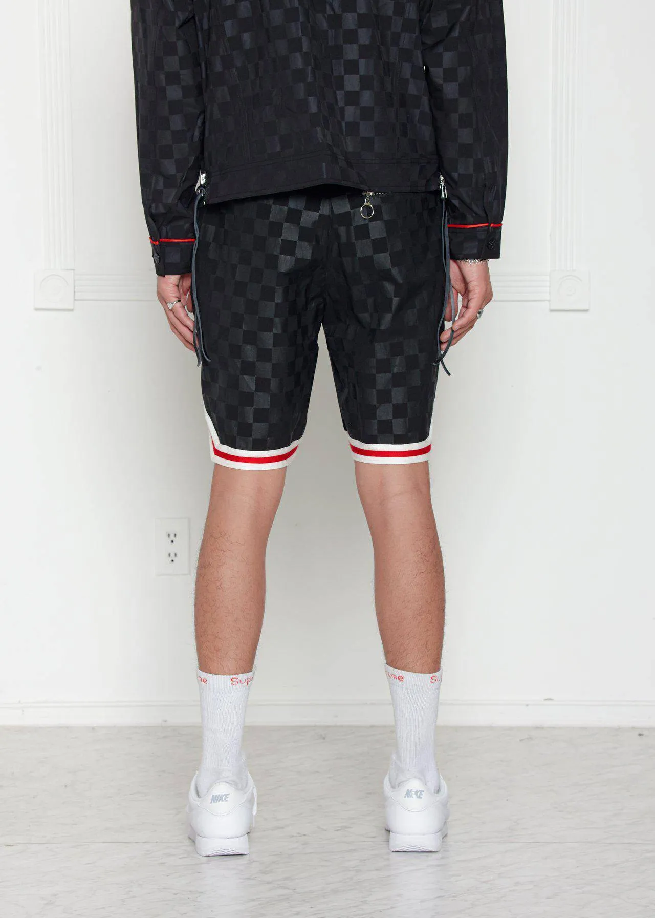 Konus Men's Tonal Checkered Shorts with Tape in Black