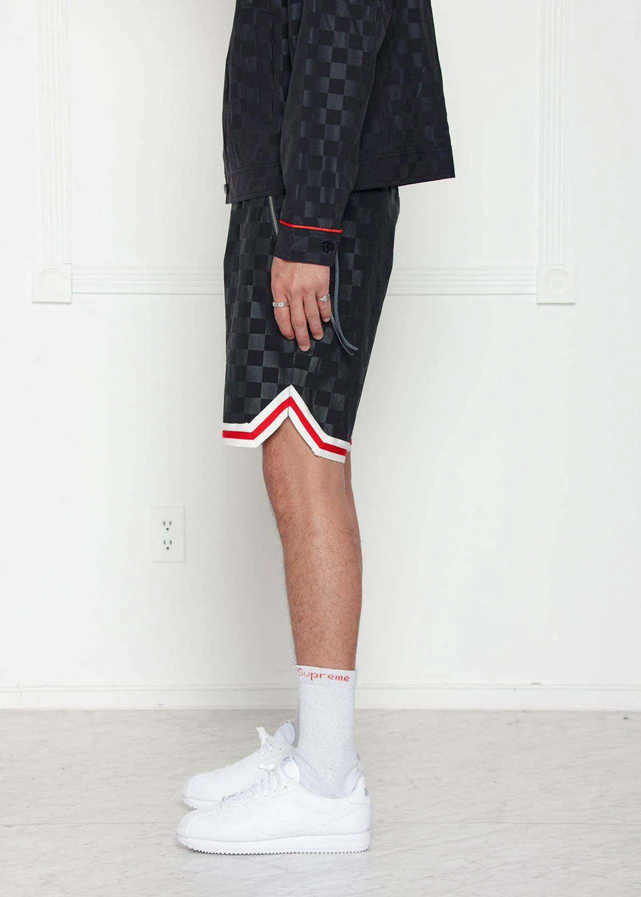 Konus Men's Tonal Checkered Shorts with Tape in Black