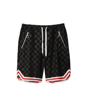 Konus Men's Tonal Checkered Shorts with Tape in Black