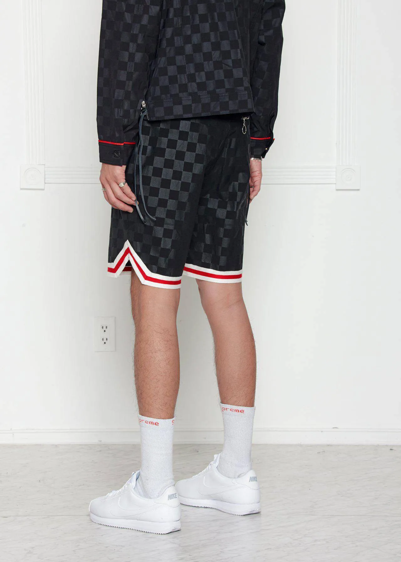 Konus Men's Tonal Checkered Shorts with Tape in Black