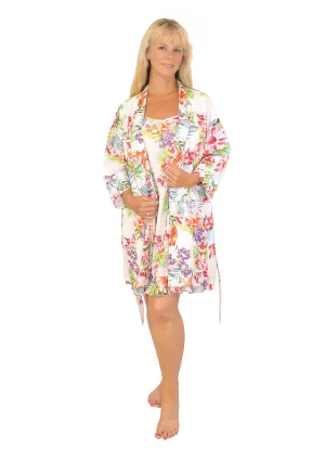 La Cera 100% Cotton Tropical Print Chemise Nightgown and Robe Set