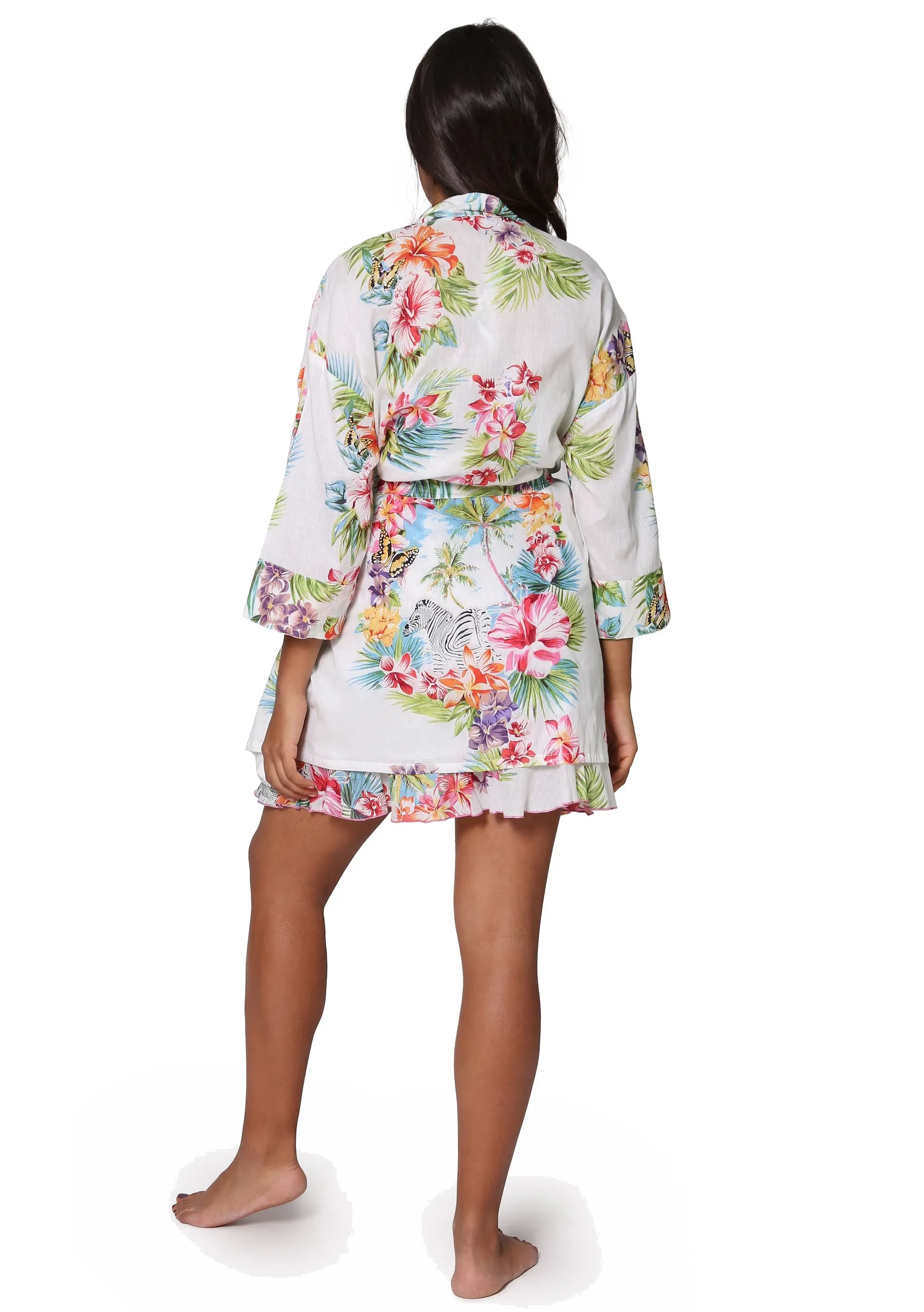 La Cera 100% Cotton Tropical Print Chemise Nightgown and Robe Set