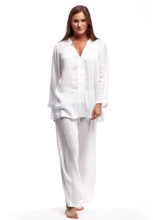 La Cera White Silky Rayon Pajama Set