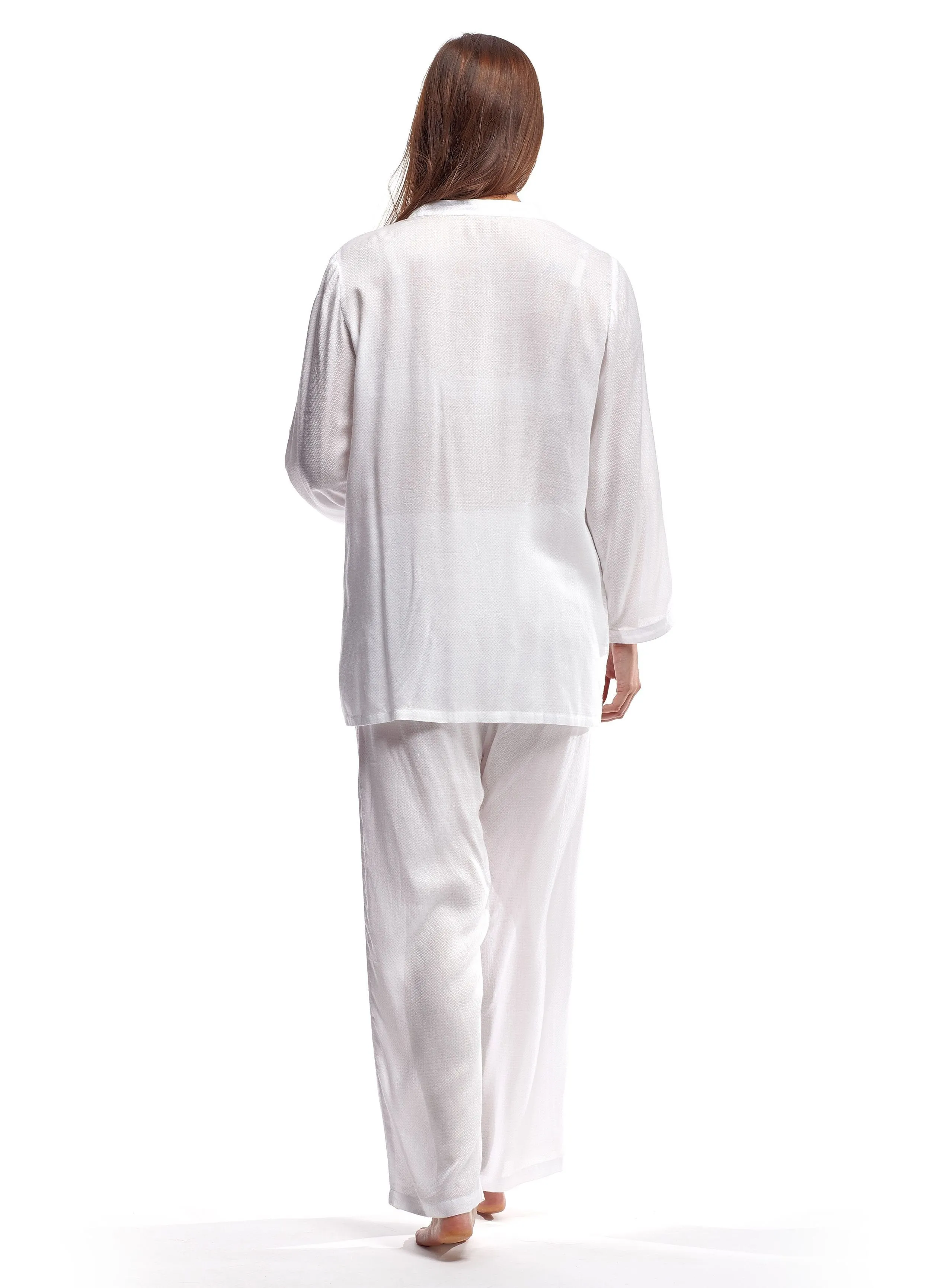 La Cera White Silky Rayon Pajama Set