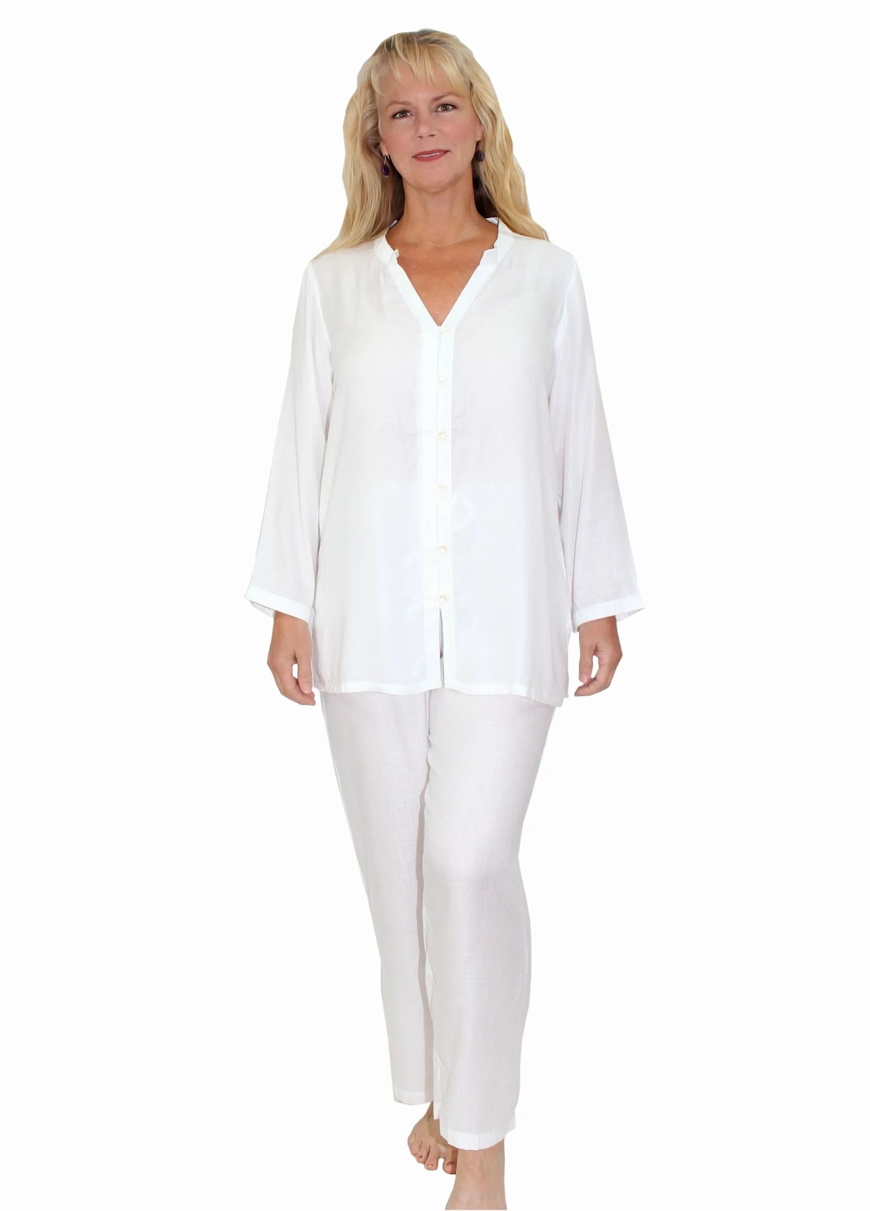 La Cera White Silky Rayon Pajama Set