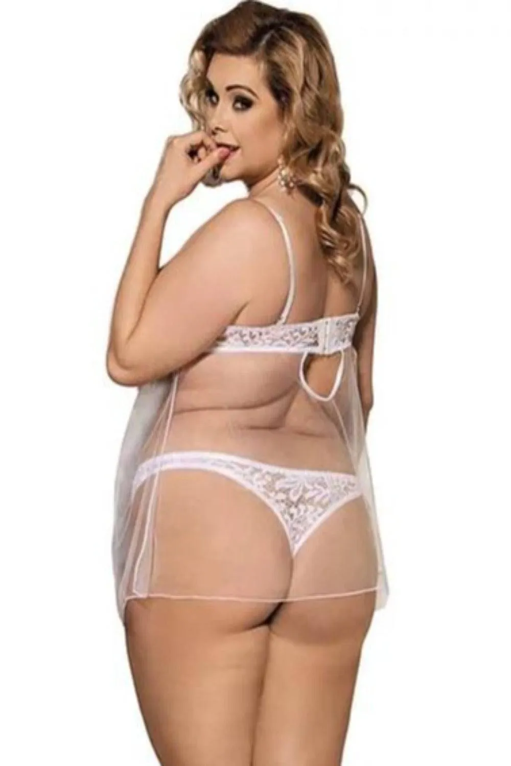 Lace Babydoll Padded Underwire Bra & Underwear Lingerie Set - White