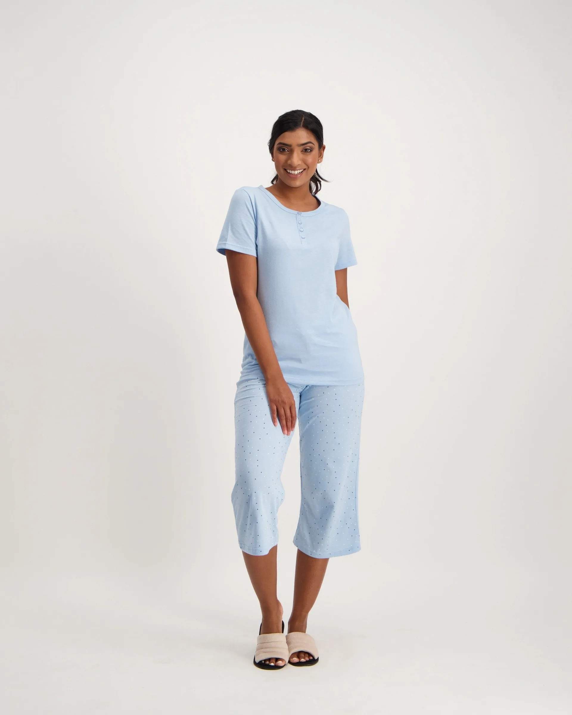 Ladies Basic Henley Sleep Top - Blue