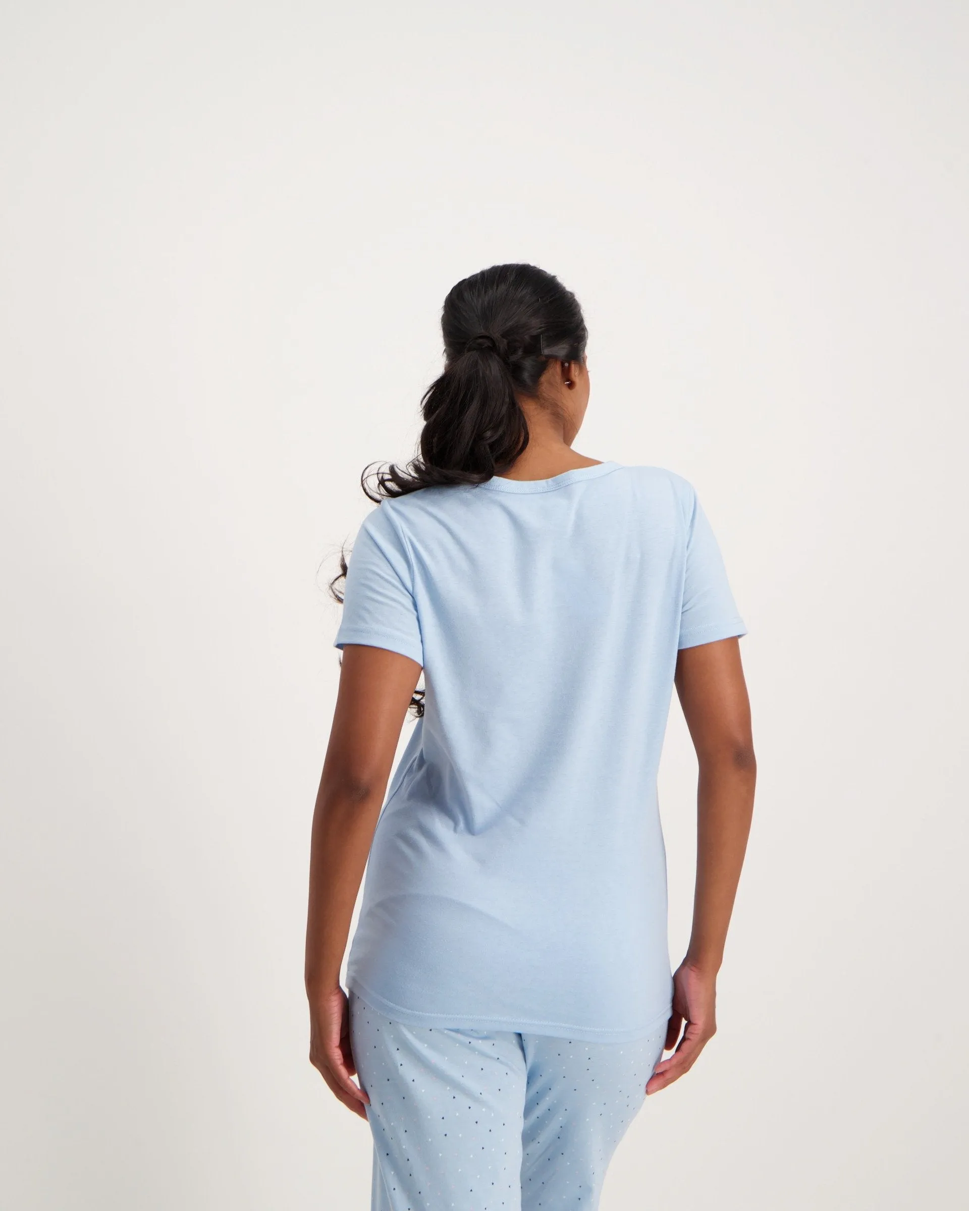 Ladies Basic Henley Sleep Top - Blue