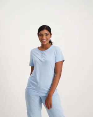 Ladies Basic Henley Sleep Top - Blue