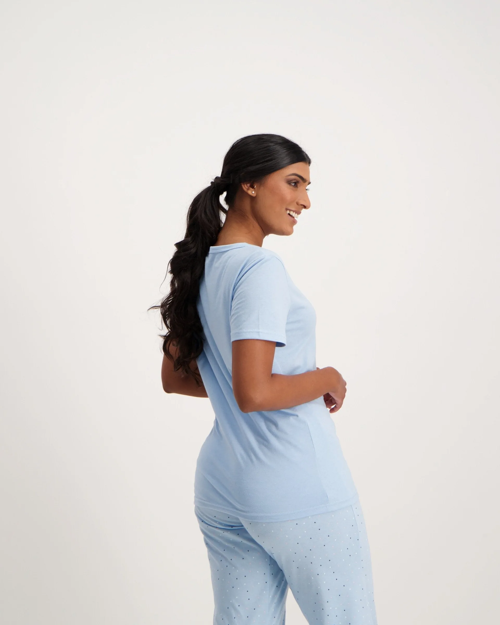 Ladies Basic Henley Sleep Top - Blue