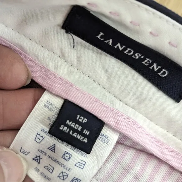 Lands End NWT Navy Cotton Chino Walking Shorts Bermuda High Waist 12 P