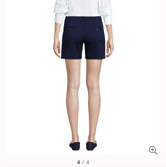 Lands End NWT Navy Cotton Chino Walking Shorts Bermuda High Waist 12 P