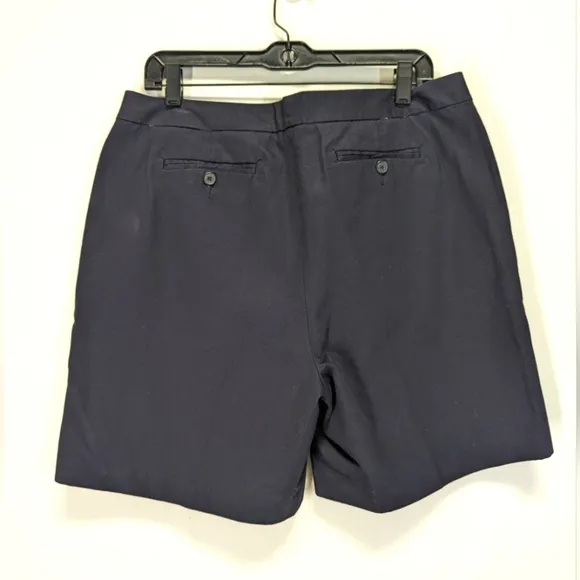 Lands End NWT Navy Cotton Chino Walking Shorts Bermuda High Waist 12 P