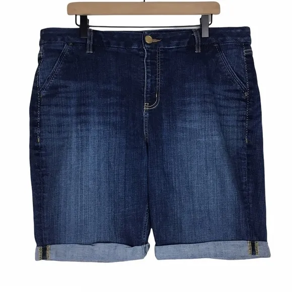 LANE BRYANT Jean Shorts Bermuda Length Dark Wash Cuff Stretch Denim Plus Size 18
