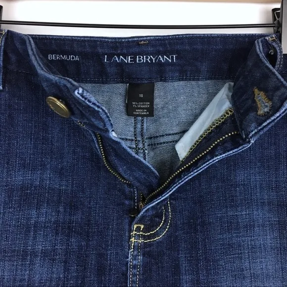 LANE BRYANT Jean Shorts Bermuda Length Dark Wash Cuff Stretch Denim Plus Size 18