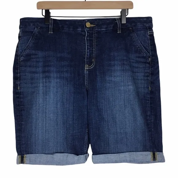 LANE BRYANT Jean Shorts Bermuda Length Dark Wash Cuff Stretch Denim Plus Size 18