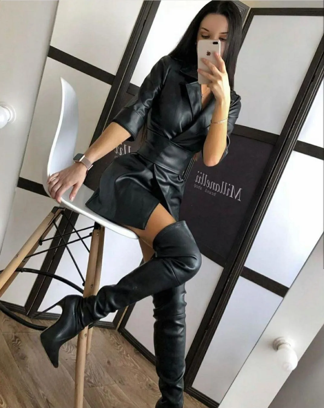 Lapel Blazer PU Belt Mini Dress Blazers Outerwear