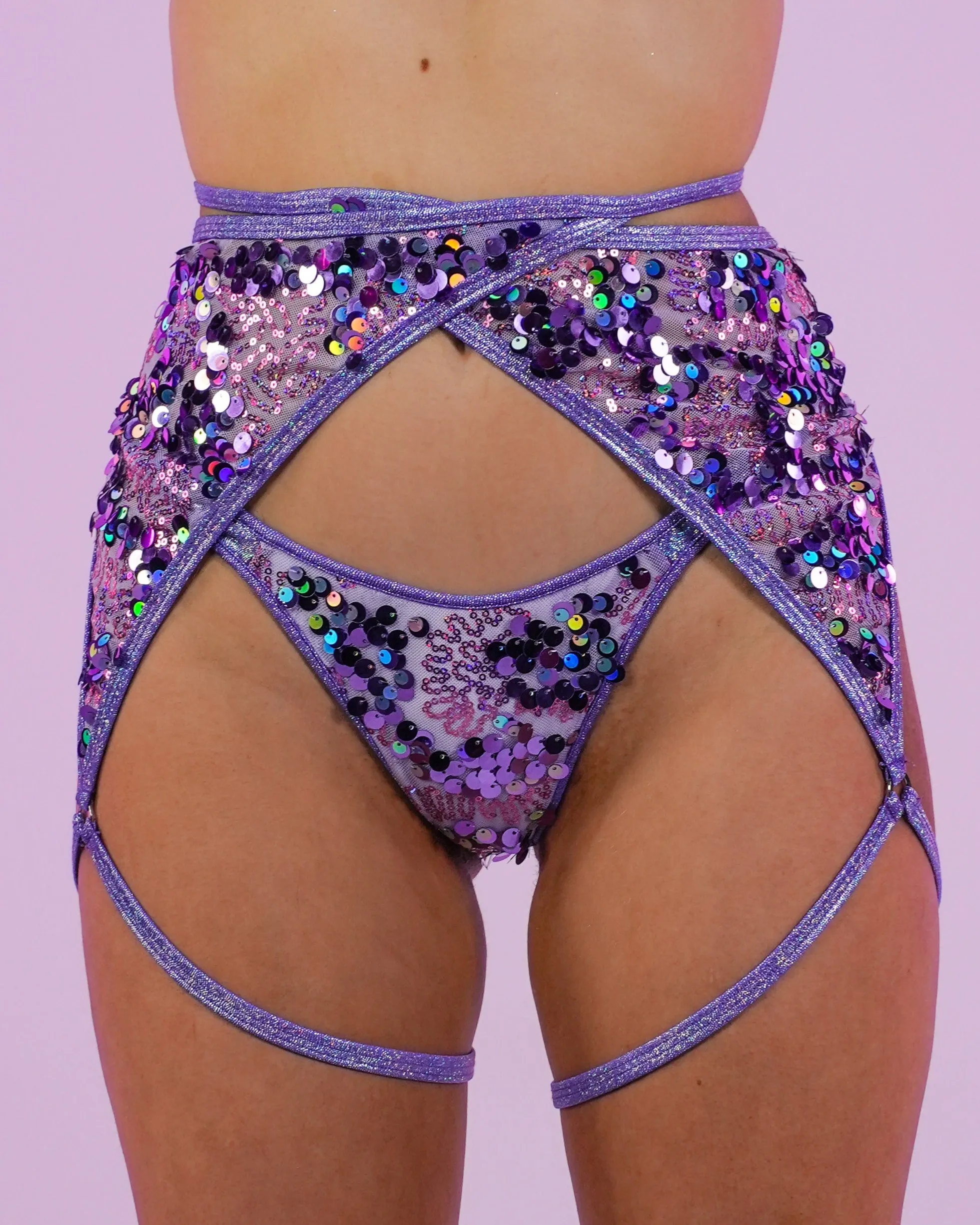 Lavender Sequin Disco Garter Belt