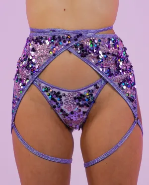Lavender Sequin Disco Garter Belt