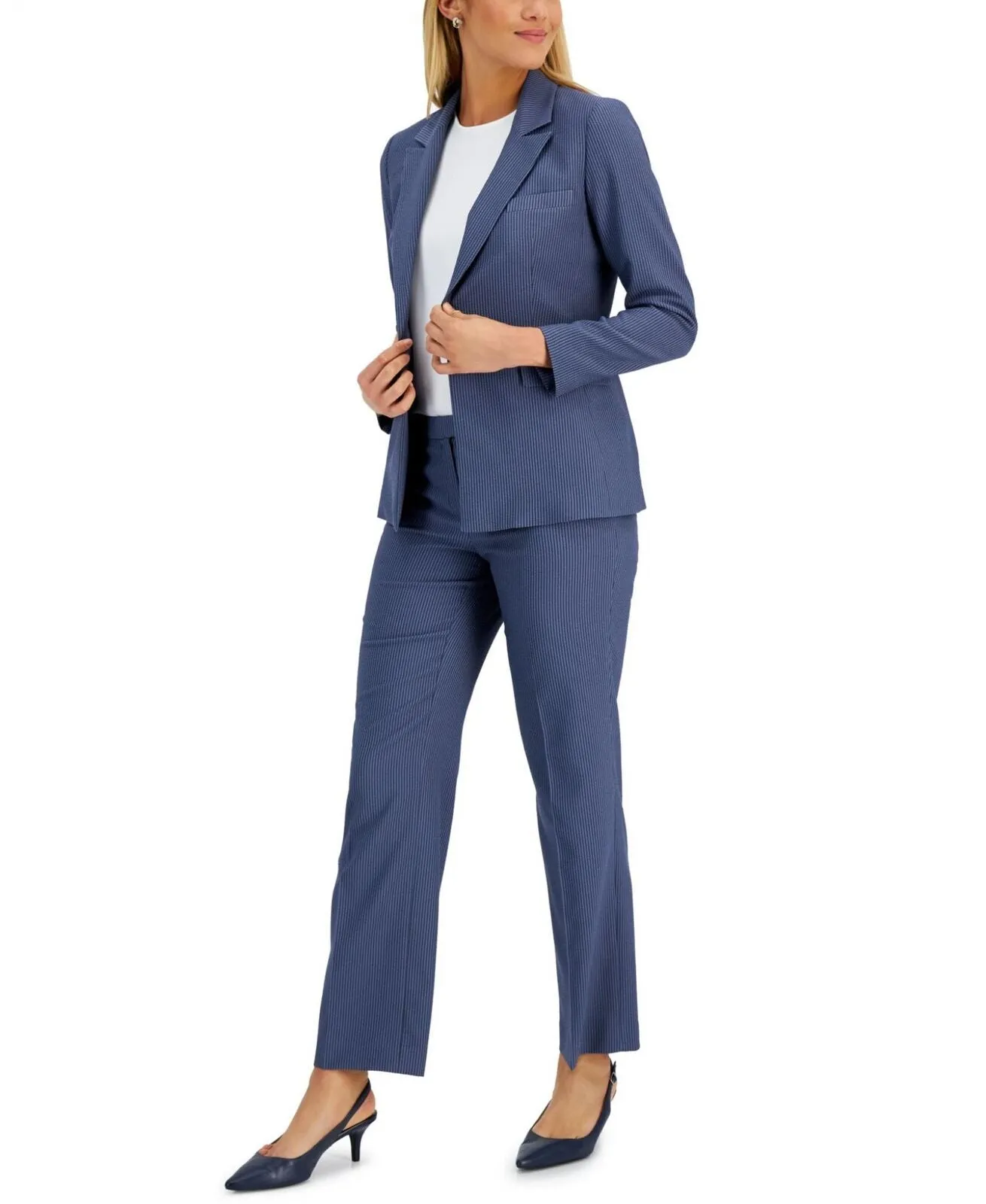 Le Suit Women's Pinstripe Slim Fit Suit Pants 50040831 Blue / Gray 10