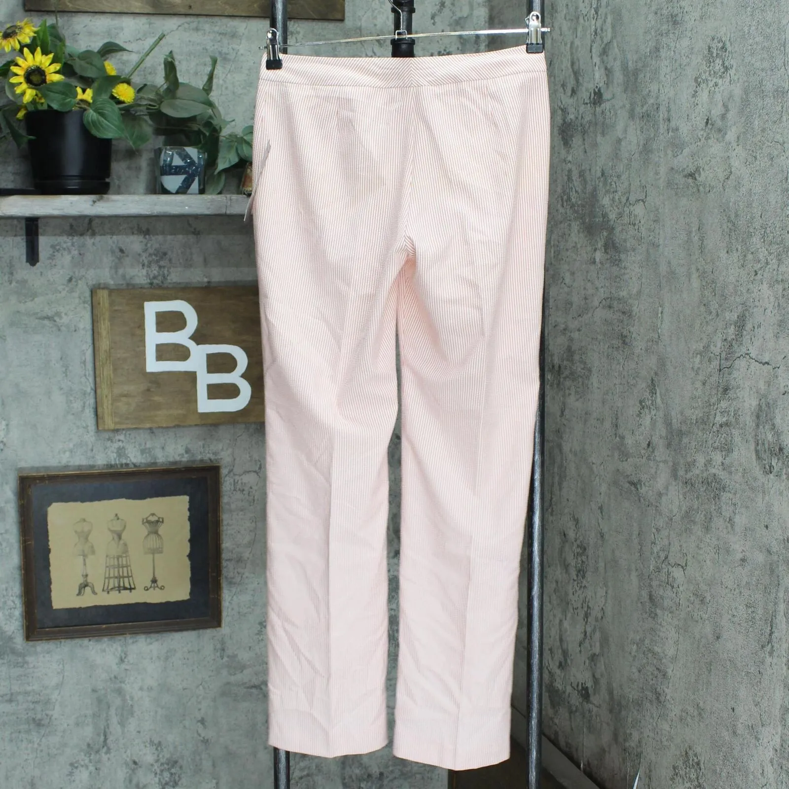 Le Suit Womens Pinstripe Suit Pant Pants 50039304 Apricot Orange / White 2P