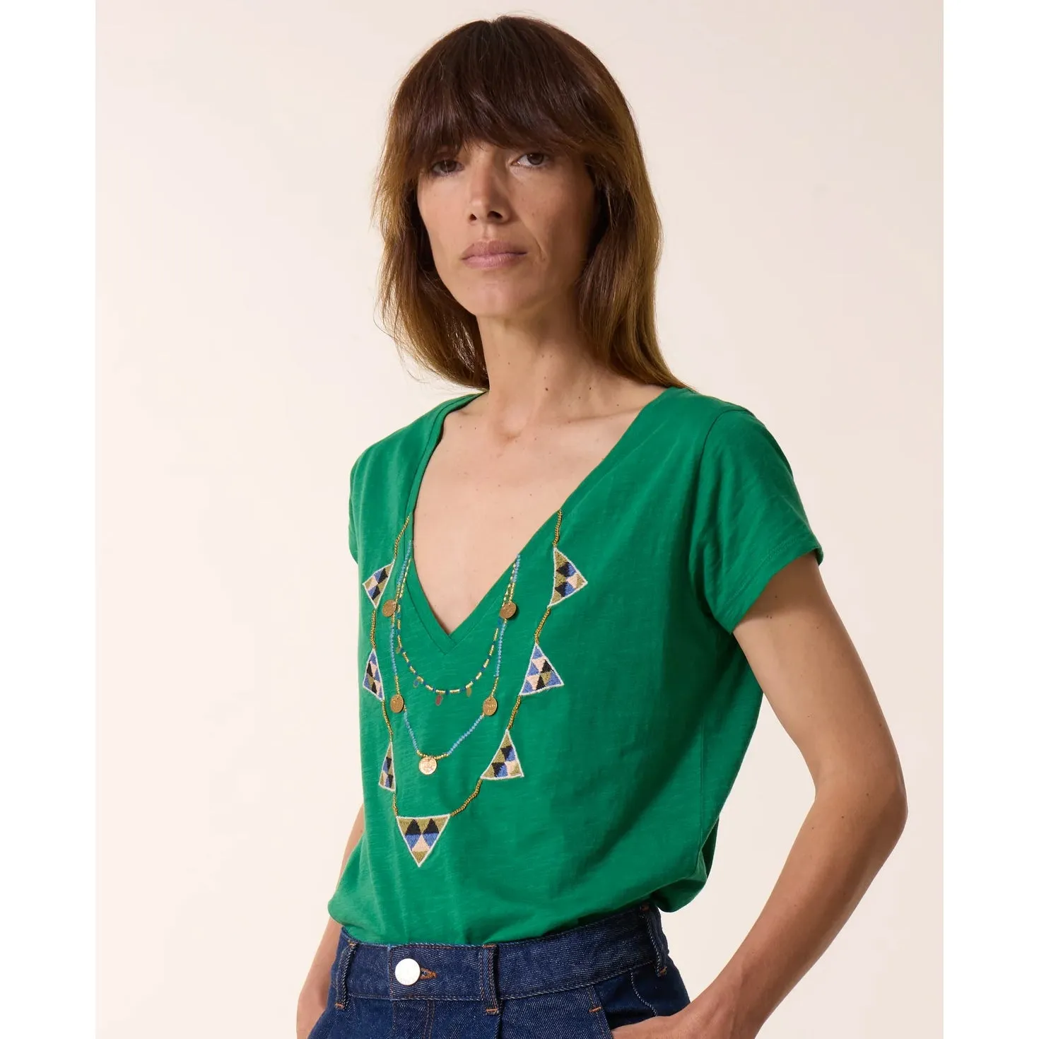 Leon & Harper Tonton T-Shirt Brodery Green