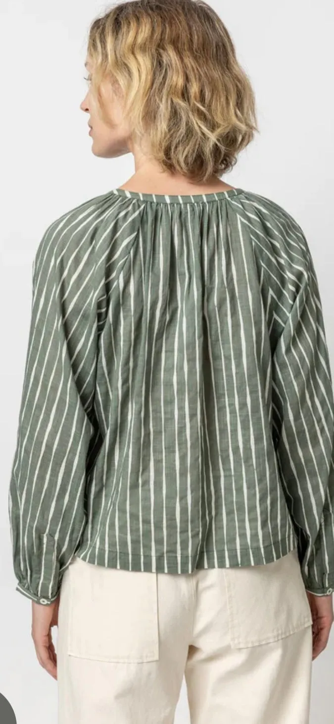LILLA P-Raglan Button Down with Shirring Artichoke/ Rope