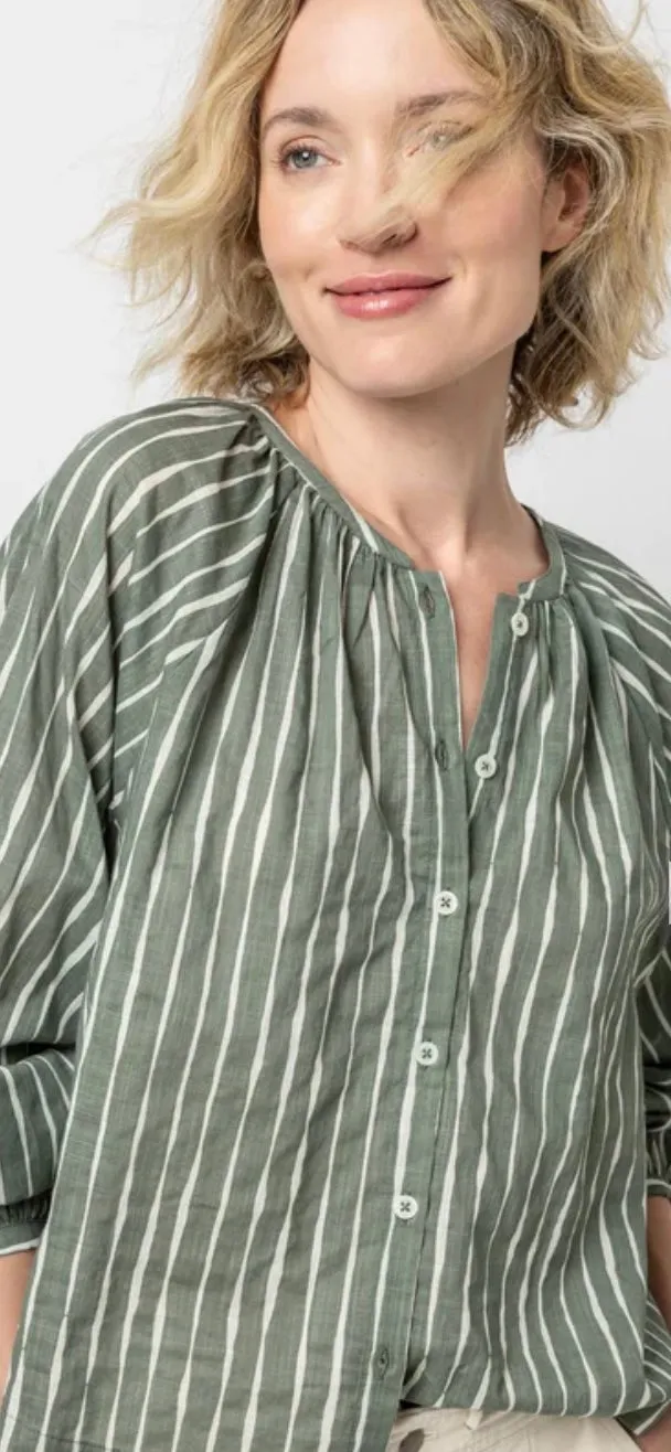 LILLA P-Raglan Button Down with Shirring Artichoke/ Rope