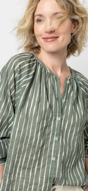 LILLA P-Raglan Button Down with Shirring Artichoke/ Rope