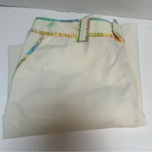 Lilly Pulitzer NWT Happy Bermuda Palm Beach Fit Cream Shorts Plaid Trim Size‎ 10