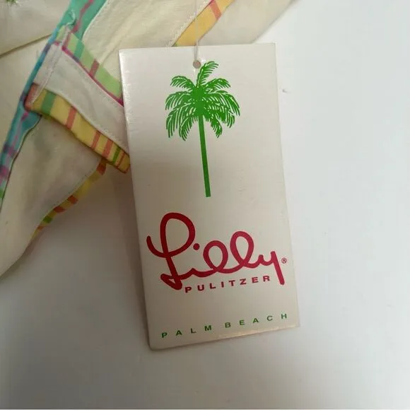 Lilly Pulitzer NWT Happy Bermuda Palm Beach Fit Cream Shorts Plaid Trim Size‎ 10