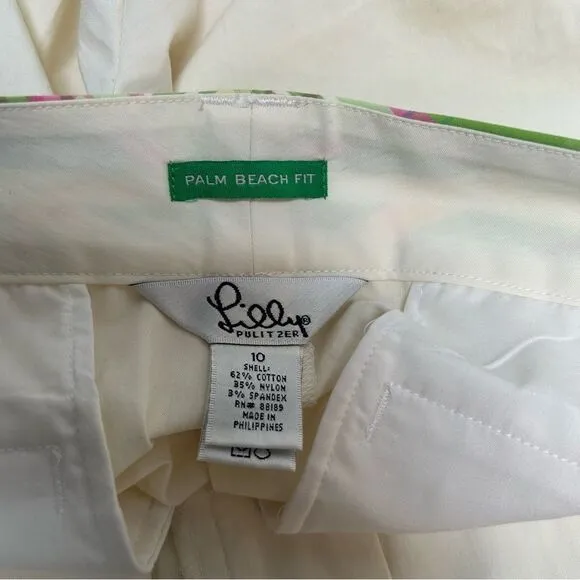 Lilly Pulitzer NWT Happy Bermuda Palm Beach Fit Cream Shorts Plaid Trim Size‎ 10