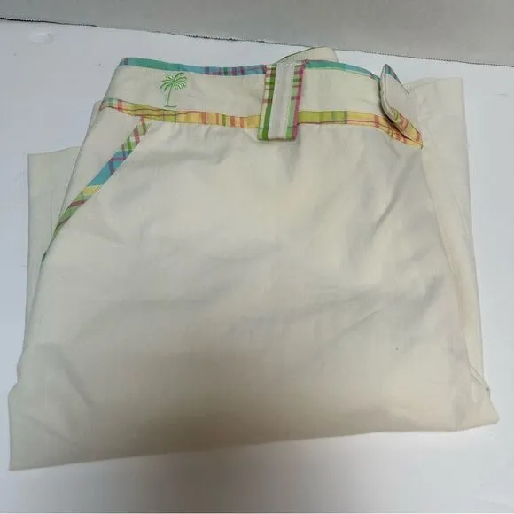 Lilly Pulitzer NWT Happy Bermuda Palm Beach Fit Cream Shorts Plaid Trim Size‎ 10