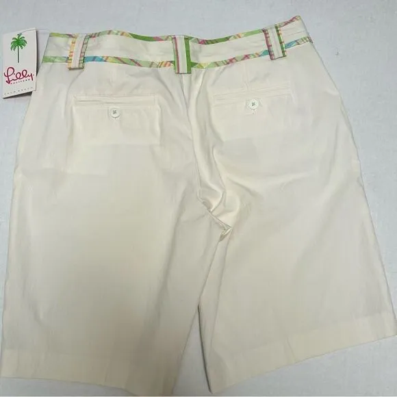 Lilly Pulitzer NWT Happy Bermuda Palm Beach Fit Cream Shorts Plaid Trim Size‎ 10