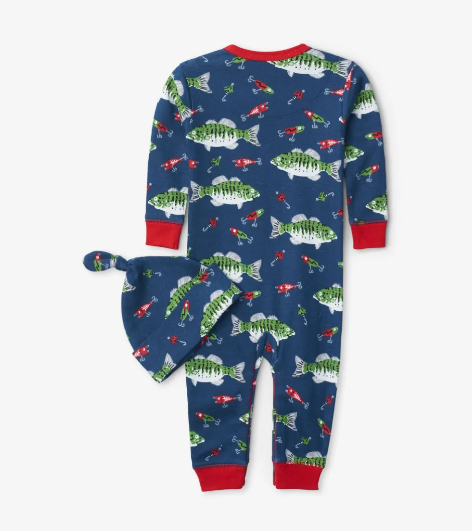 Little Blue House Gone fishing coverall and hat