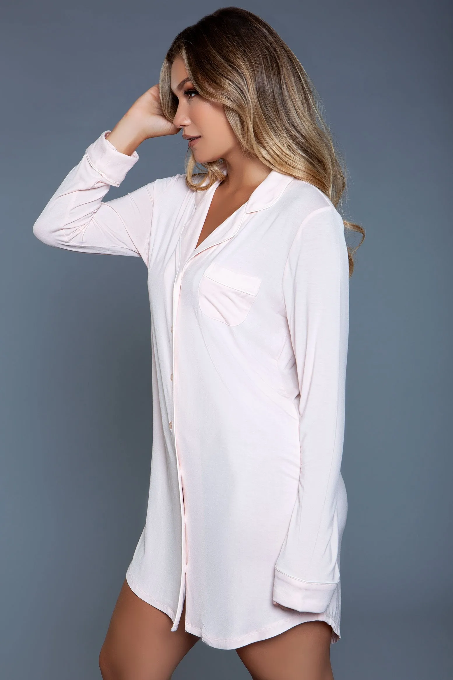 Long Sleeve Button Front Sleepshirt