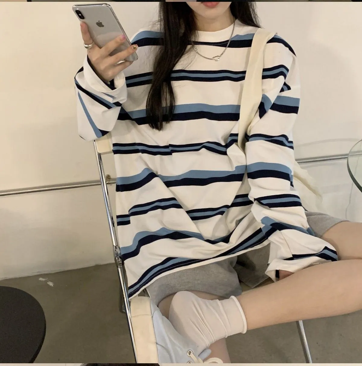 Long Sleeve O-Neck Striped Shirts