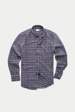 Long Sleeve Regular After-Dinner Button Down Shirt Cotton Cream and Blue Plaid