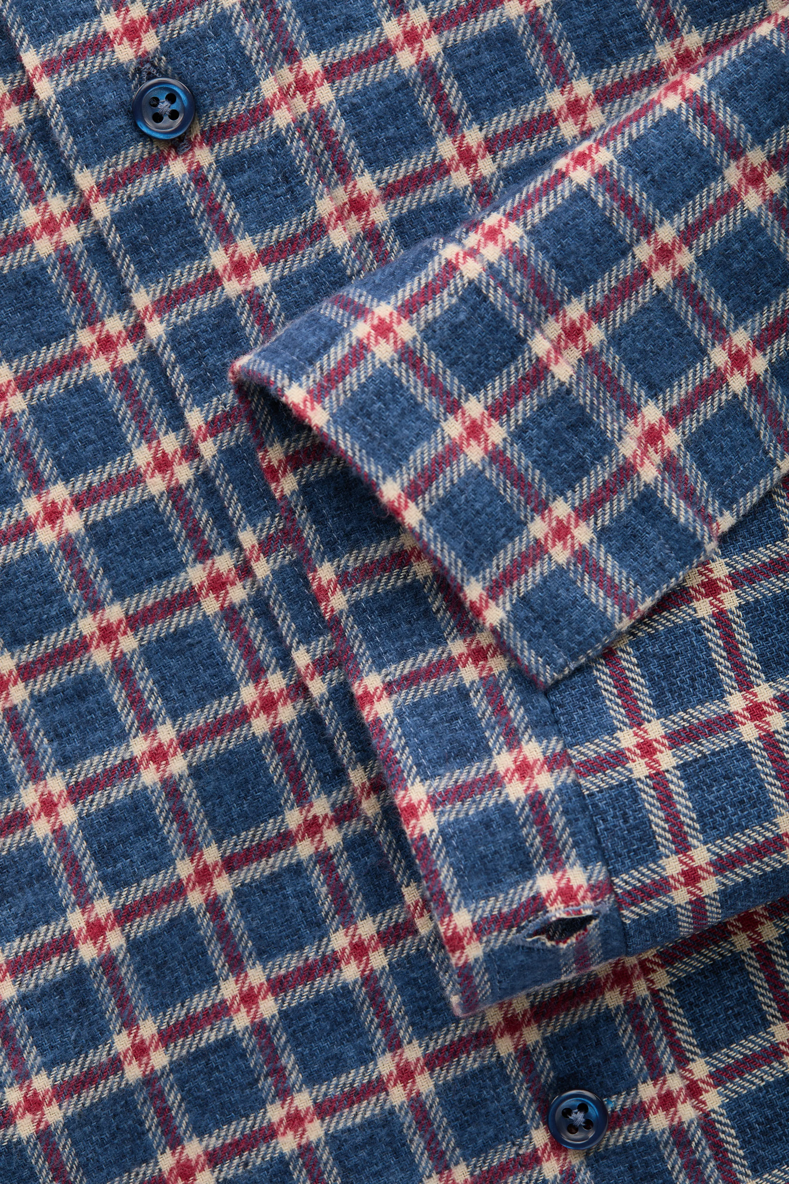 Long Sleeve Regular After-Dinner Button Down Shirt Cotton Cream and Blue Plaid