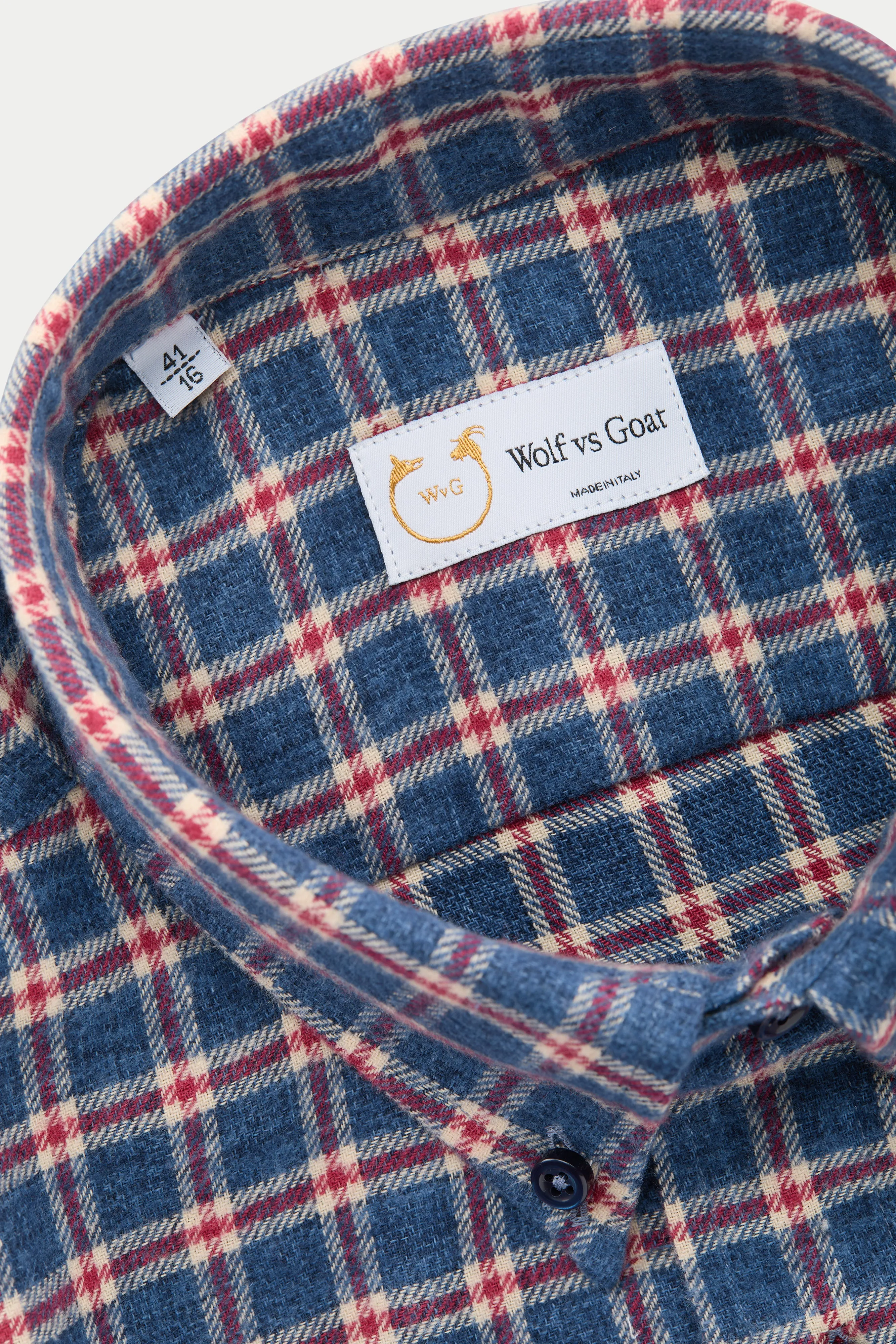 Long Sleeve Regular After-Dinner Button Down Shirt Cotton Cream and Blue Plaid