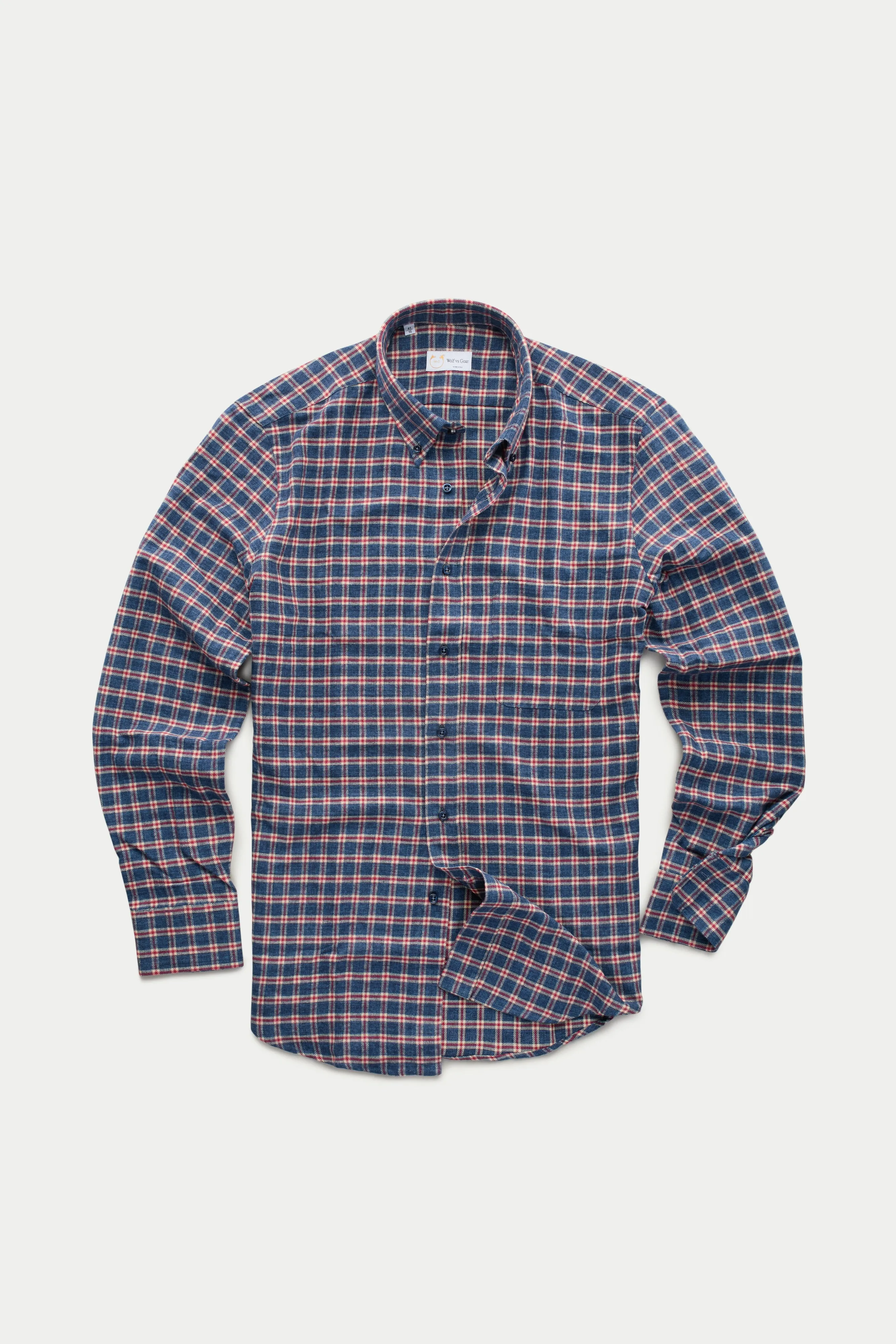 Long Sleeve Regular After-Dinner Button Down Shirt Cotton Cream and Blue Plaid