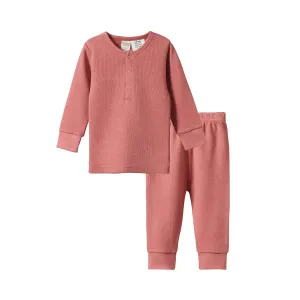 Long Sleeve Waffle Pyjamas - Rose Clay