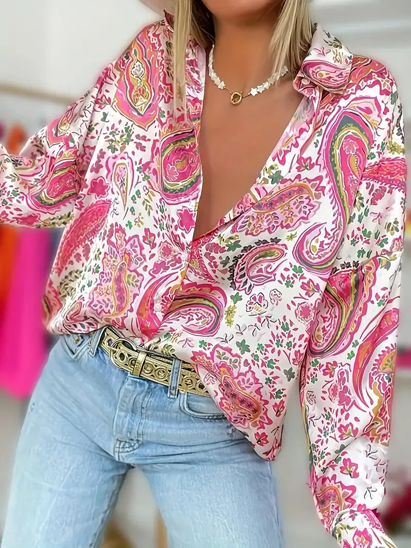 Long-sleeved paisley button-down shirt by Megan