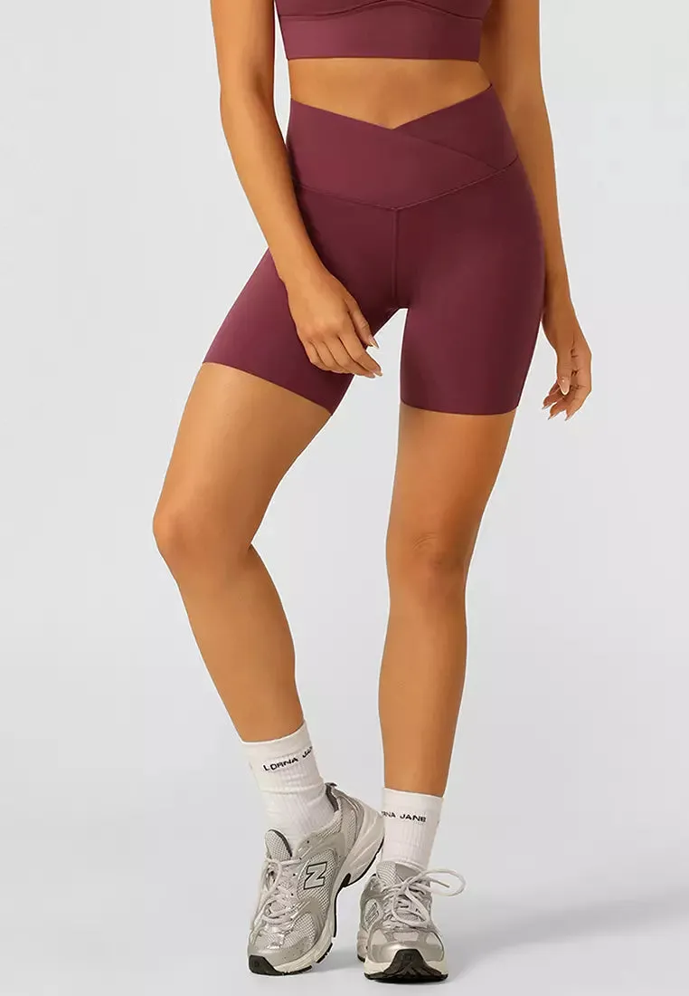 Lorna Jane Inspire Wrap Waist 16cm Bike Shorts - Mulberry