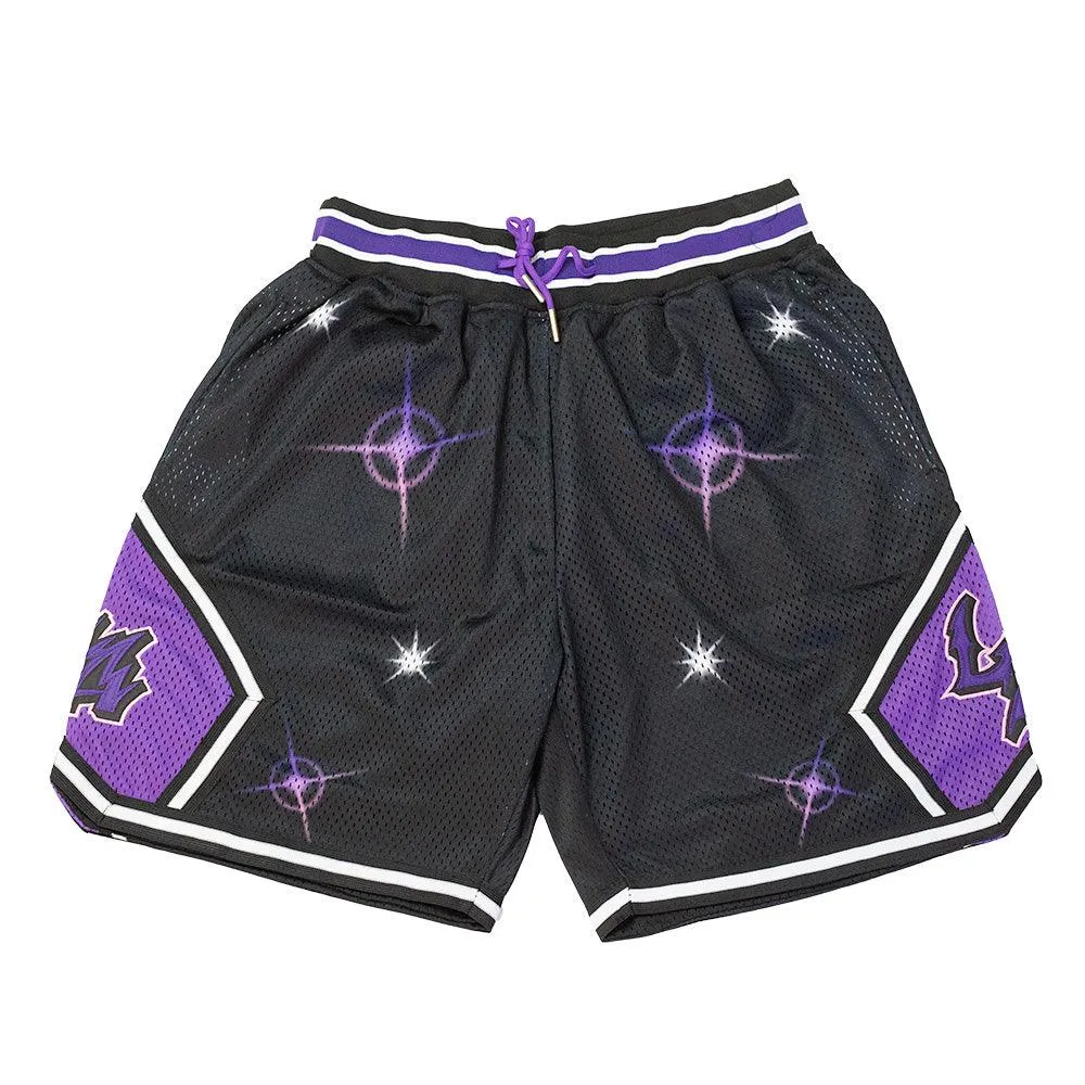 LOS ANGELES AIRBRUSH BASKETBALL SHORTS (BLACK/PURPLE)