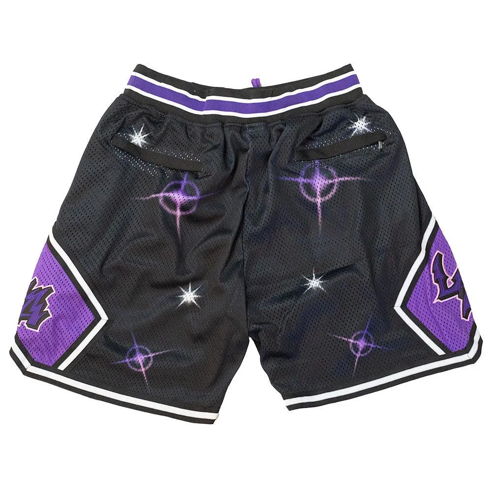 LOS ANGELES AIRBRUSH BASKETBALL SHORTS (BLACK/PURPLE)