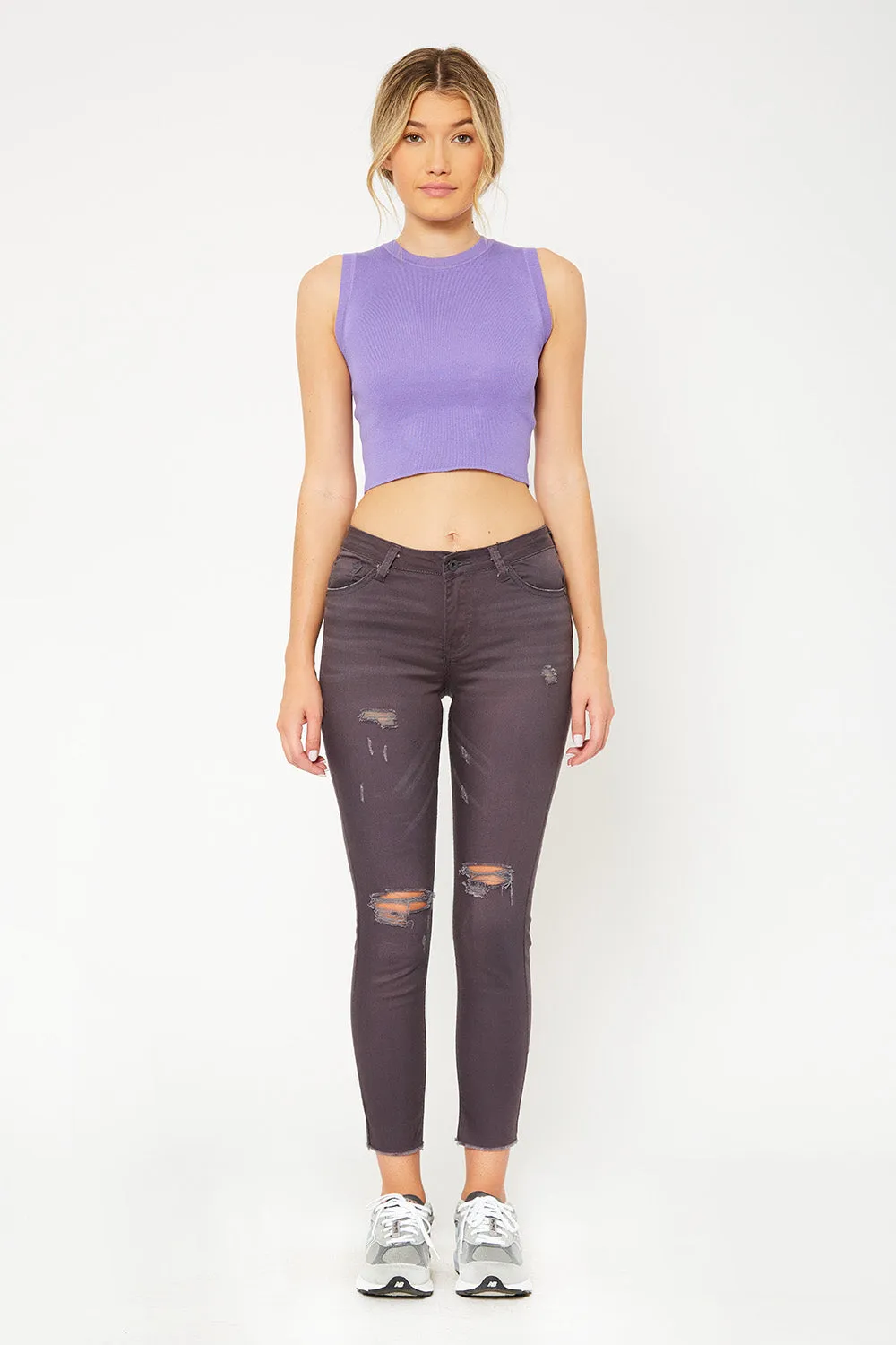Low-rise charcoal skinny pants
