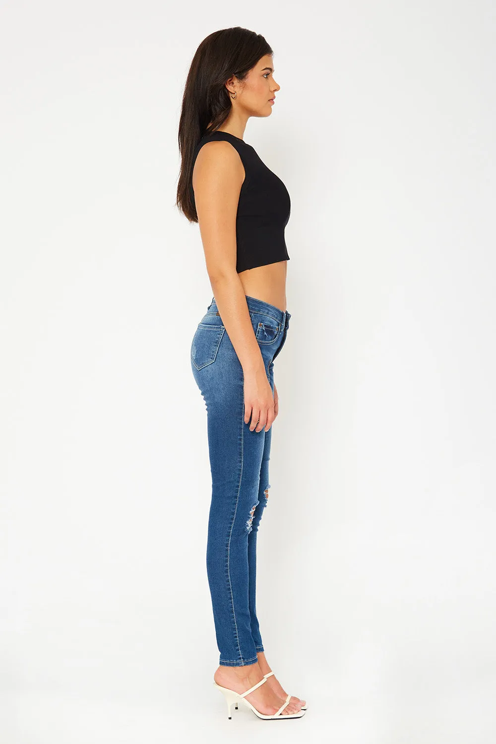 Low rise skinny pants in dark blue